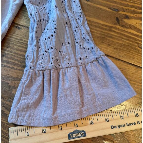 MissLook Gray / Blue Linen Blend Blouse Women's XL Eyelet Detail Ruffle Sleeves - Picture 11 of 11